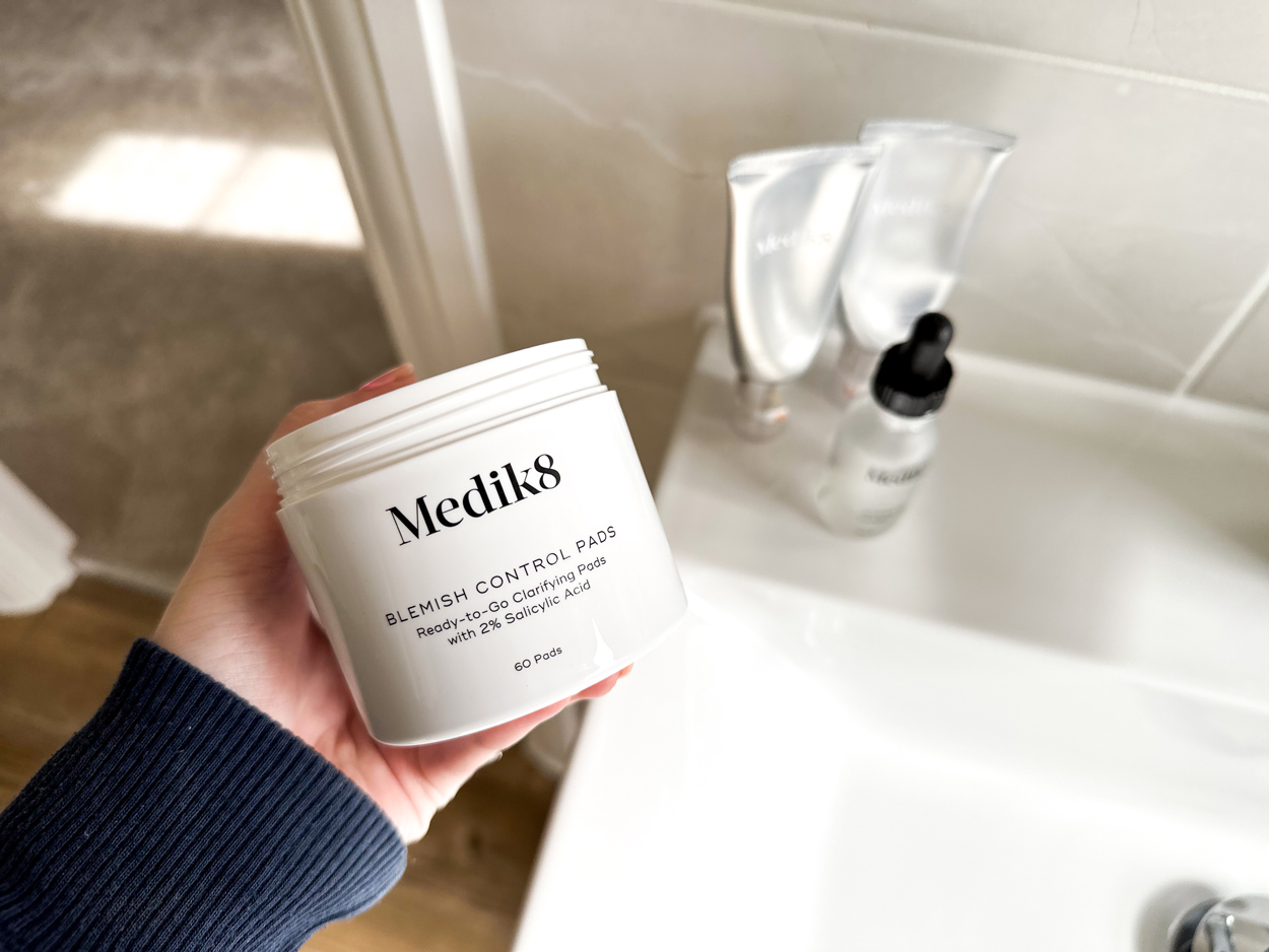 Photo of medik8 blemish control pads to help with adult acne.