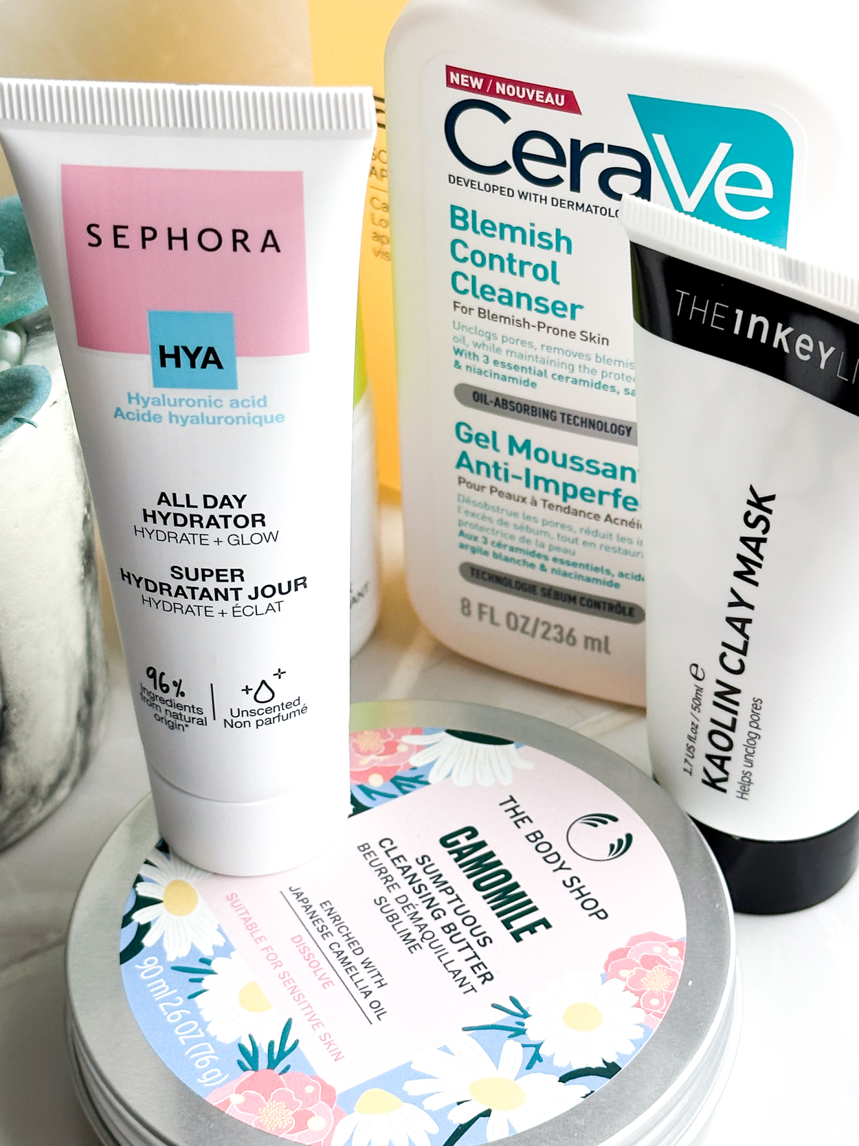 Sephora moistuirser, inkey list mask, the body shop cleanser and products that have helped heal my adult acne.